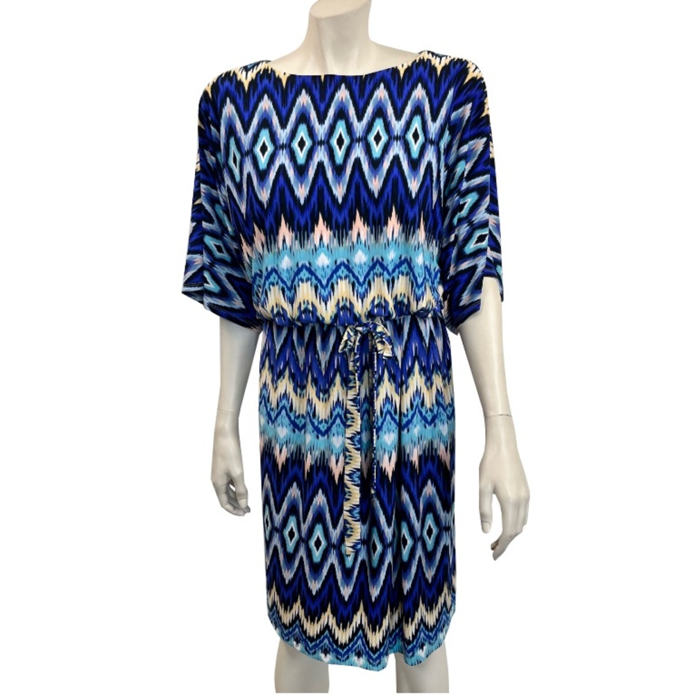 Chicos‎ Blue Ikat Print Slit Sleeve Dress